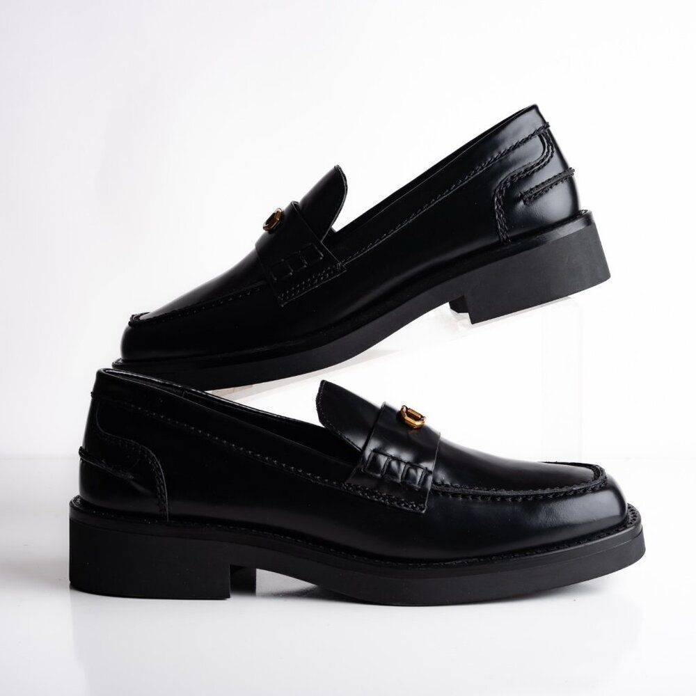 Massimo Dutti Womens Leather Loafers Shoes Black US 8.5 EU 39 NWT 1544/450 - Picture 2 of 8